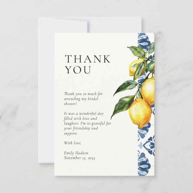 Carte De Remerciements Citron Citrus Positano Fête des mariées italienne (Devant)