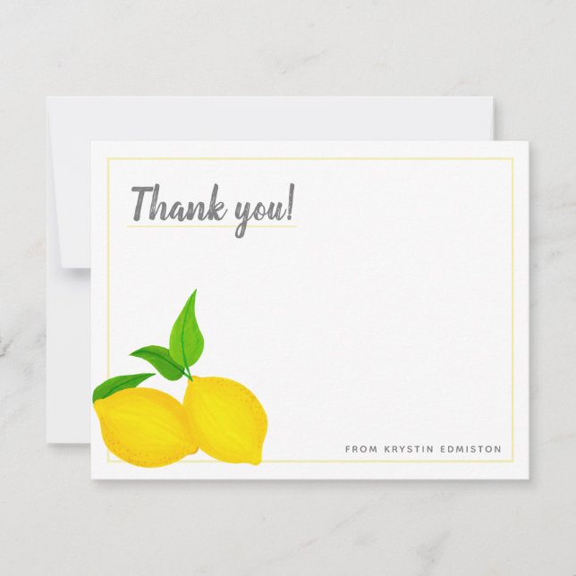 Carte De Remerciements Citron jaune moderne blanc (Devant)