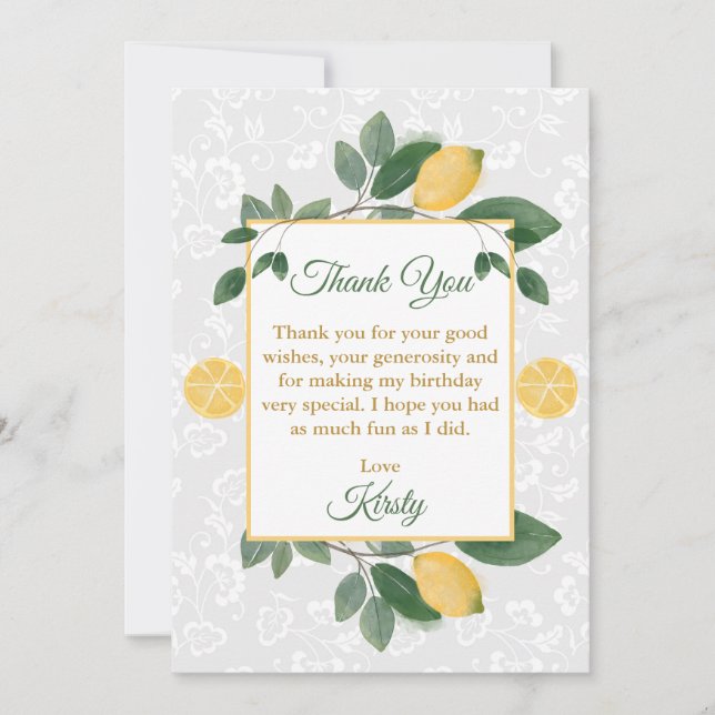Carte De Remerciements Citron sicilien aquarelle Anniversaire (Devant)