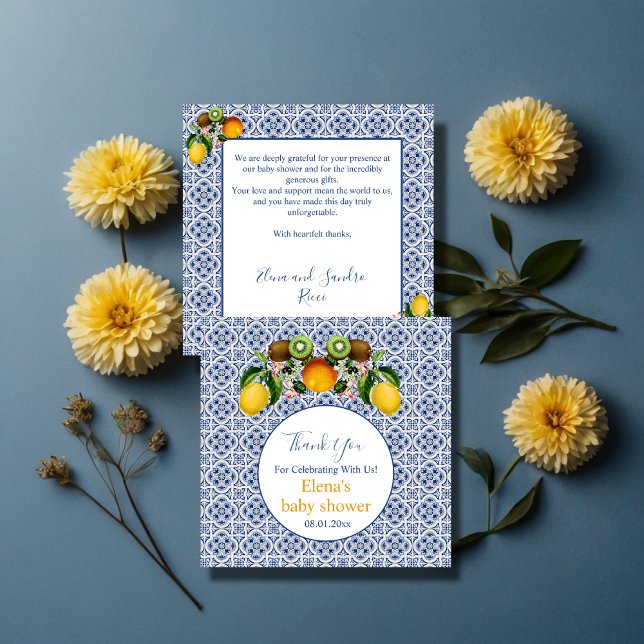 Carte De Remerciements Citrons d'Italie blanc et bleu Amalfi Baby shower (Créateur téléchargé)