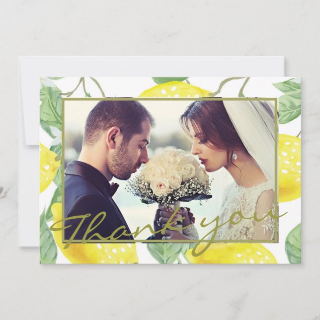 Carte De Remerciements Citrons jaunes modernes et feuillages verts Photo  (Devant)