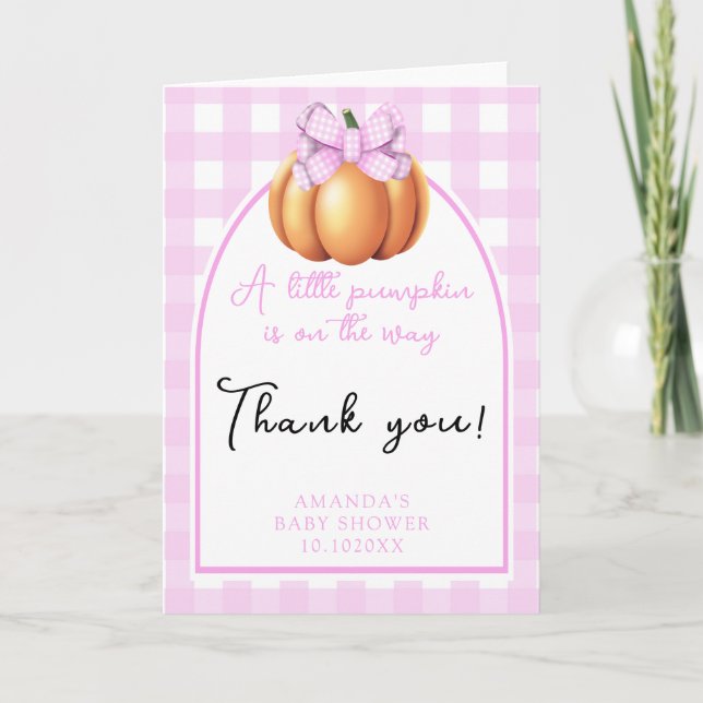 Carte De Remerciements Citrouille avec baby shower arc en arc rose (Devant)