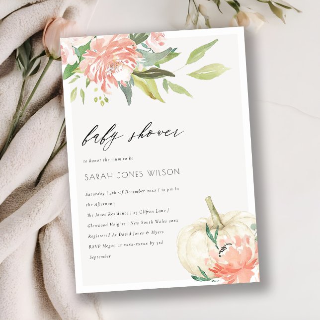 Carte De Remerciements Citrouille blanc Blush Floral Baby shower Invitati (Créateur téléchargé)