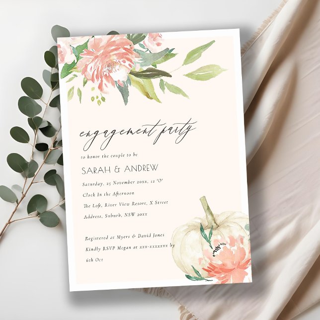 Carte De Remerciements Citrouille blanc Blush Floral Fiançailles Invitati (Créateur téléchargé)