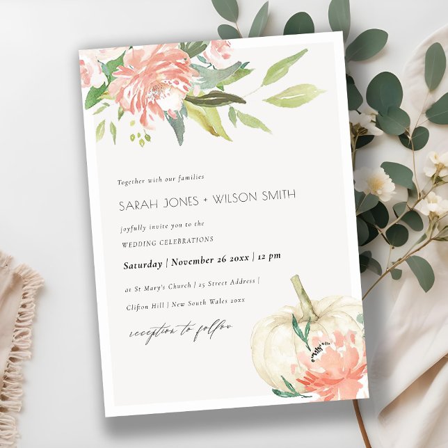 Carte De Remerciements Citrouille blanc doux Blush Floral Wedding Invitat (Créateur téléchargé)