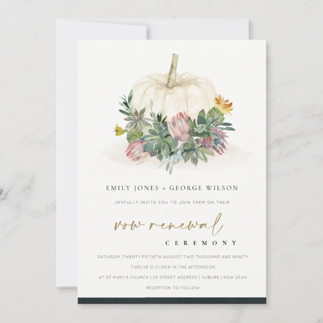 CARTE DE REMERCIEMENTS CITROUILLE BLANC SUCCULENT FAUNA VOW RENOWAL INVIT (Devant)