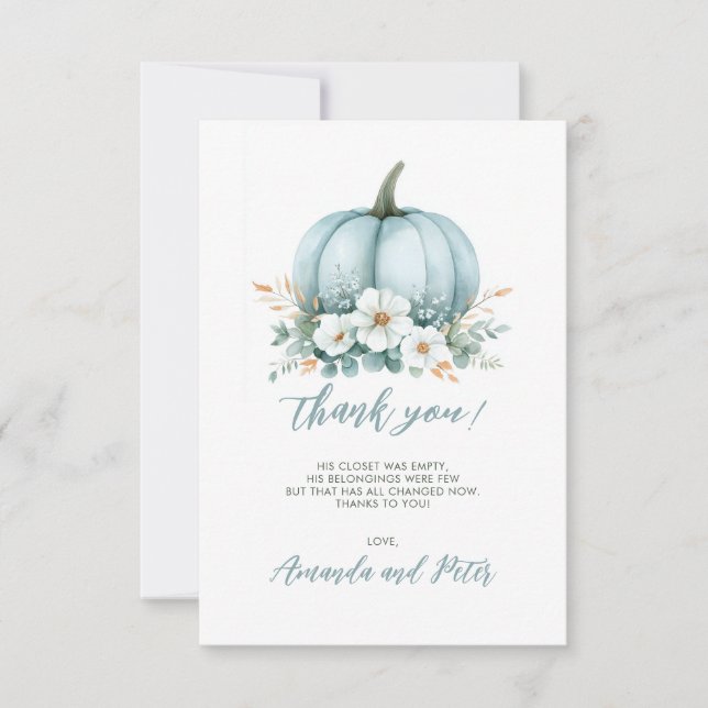 Carte De Remerciements Citrouille bleu automne Baby shower d'Eucalyptus F (Devant)