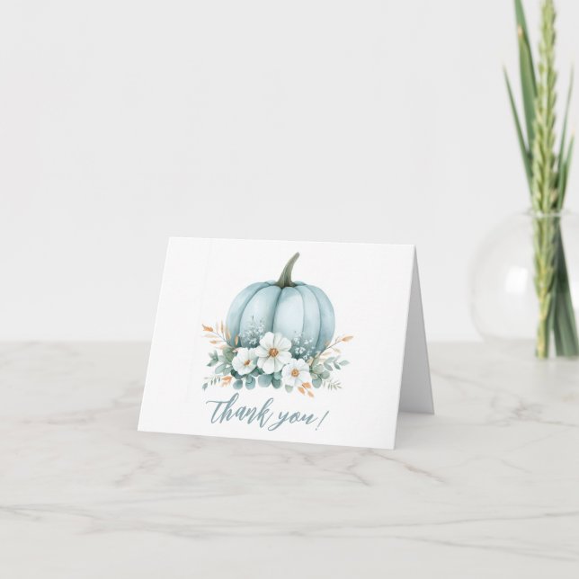 Carte De Remerciements Citrouille bleu automne Baby shower d'Eucalyptus F (Devant)
