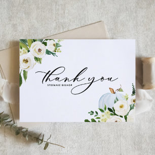 Carte De Remerciements Citrouille bleu et verdure Baby shower d'automne