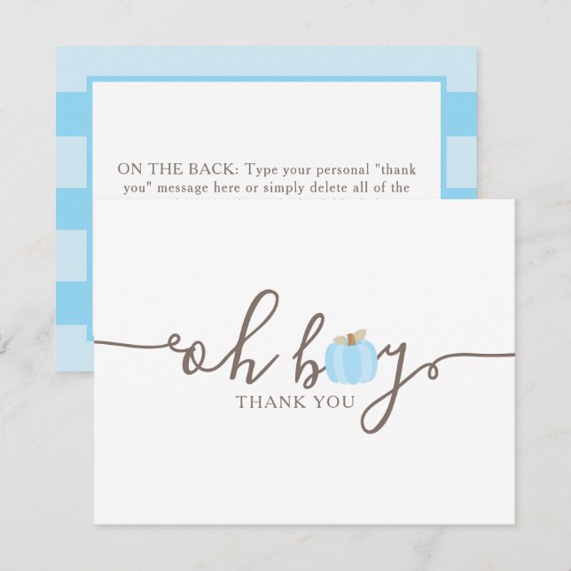 Carte De Remerciements Citrouille bleu Oh Baby shower garçon Automne Merc (Devant / Derrière)