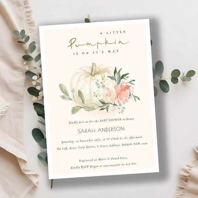 Carte De Remerciements Citrouille Blush Floral Little Baby shower Invitat (Créateur téléchargé)