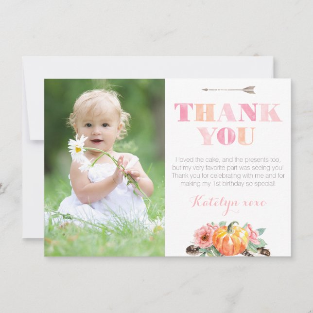 Carte De Remerciements Citrouille bohème Roses automne fête d'anniversair (Devant)
