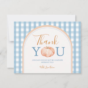 Carte De Remerciements Citrouille Boho Blue En vichy 1er anniversaire