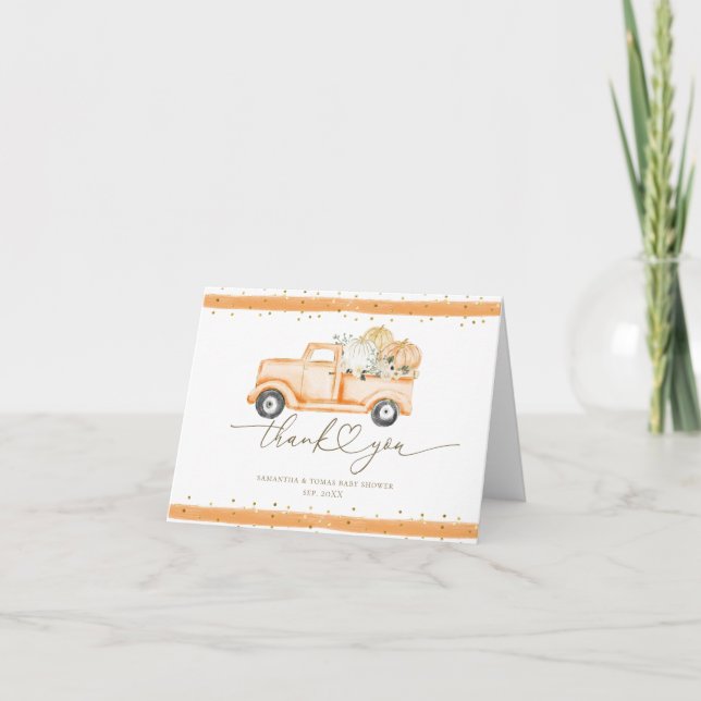 Carte De Remerciements Citrouille Camion Baby shower d'automne moderne (Devant)