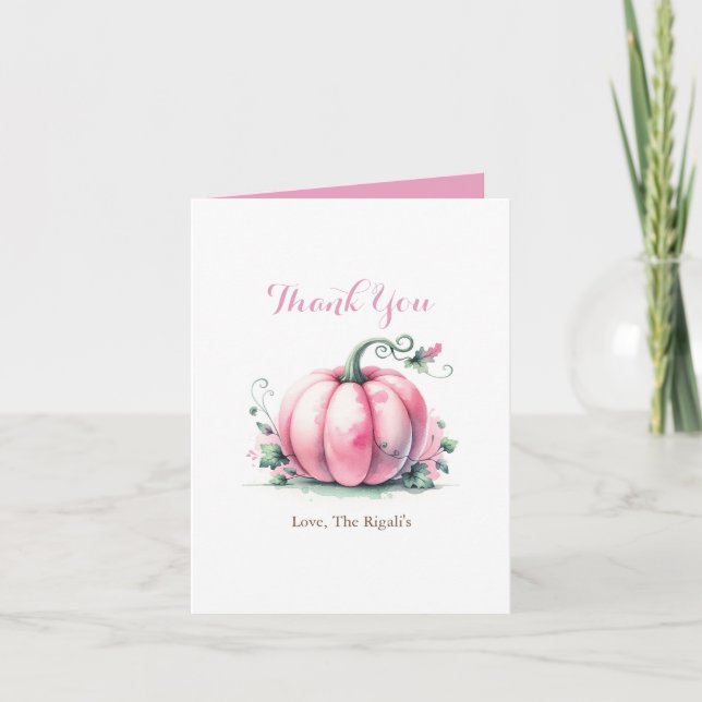 Carte de remerciements Citrouille couleur rose (Devant)