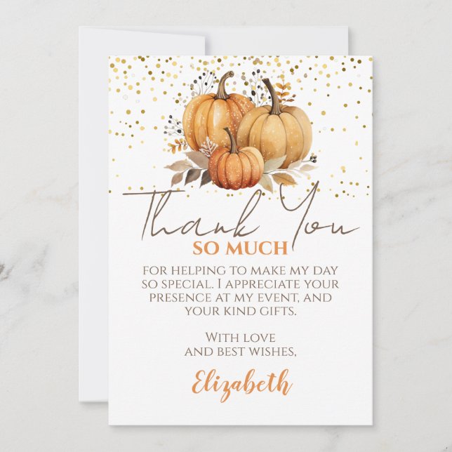 Carte De Remerciements Citrouille d'automne de Thanksgiving (Devant)