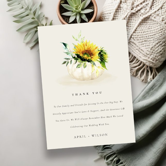 Carte De Remerciements Citrouille de tournesol rustique Floral Mariage d' (Créateur téléchargé)