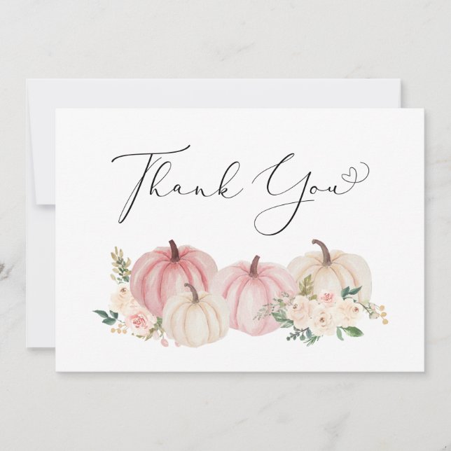 Carte De Remerciements Citrouille Floral Baby Girl Douche (Devant)