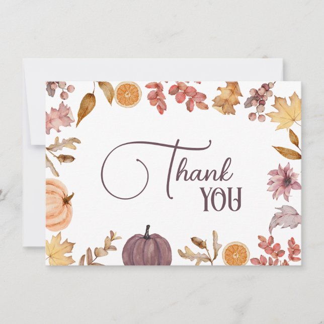 Carte De Remerciements Citrouille Floral, Douche Rustique, Anniversaire (Devant)