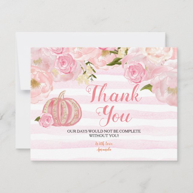 Carte de remerciements Citrouille or et rose (Devant)