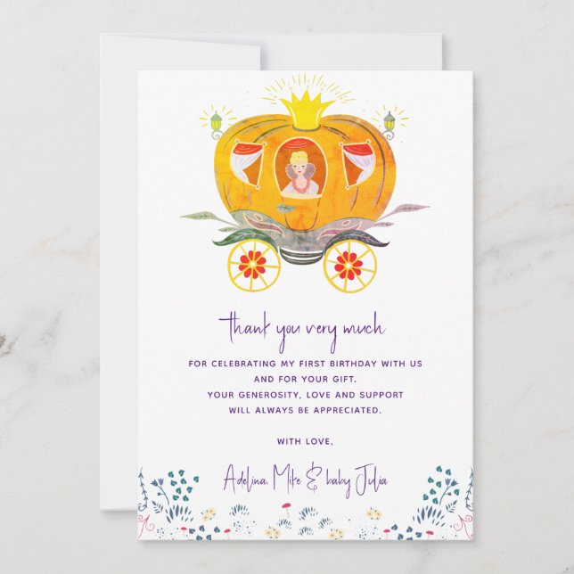 Carte De Remerciements Citrouille Princesse Carriage Fleurs sauvages Anni (Devant)