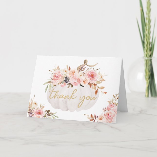 Carte de remerciements Citrouille rose Floral (Devant)