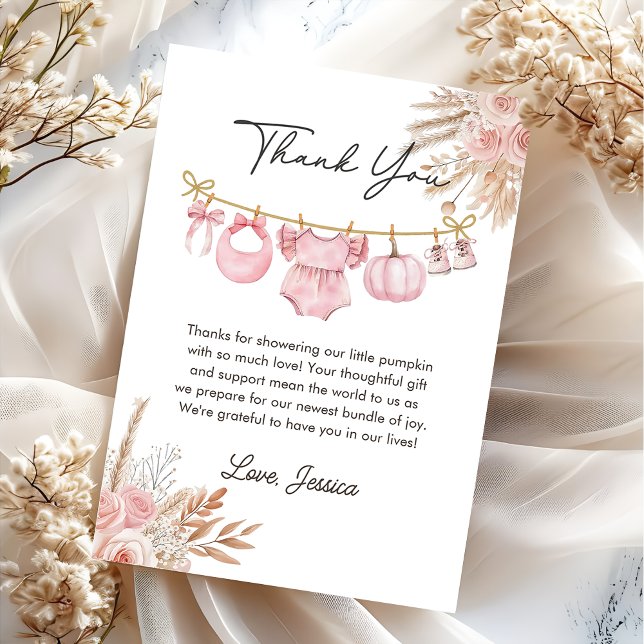 Carte de remerciements Citrouille rose Floral (Créateur téléchargé)