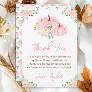 Carte De Remerciements Citrouille rose Sweet sixteen floral