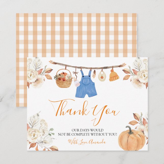 Carte De Remerciements Citrouille Vêtements d'automne Baby shower d'autom (Devant / Derrière)