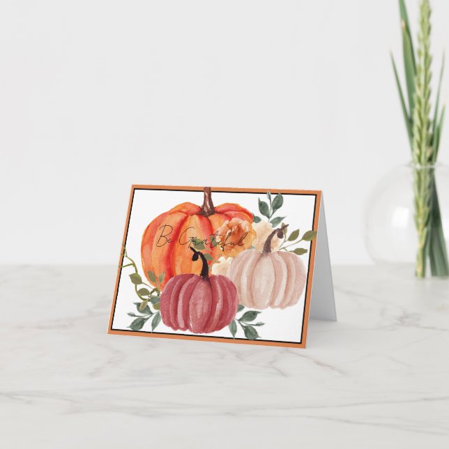Carte De Remerciements Citrouilles aquarelle avec texte personnalisé (Devant)