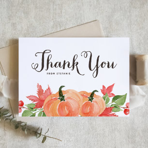 Carte De Remerciements Citrouilles d'aquarelle et Feuilles d'érable