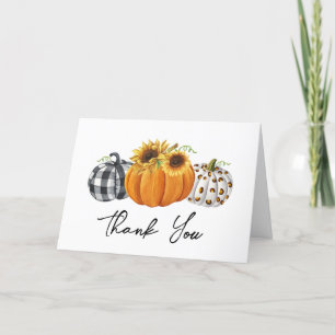 Carte De Remerciements Citrouilles d'automne et tournesols Plaid Leopard