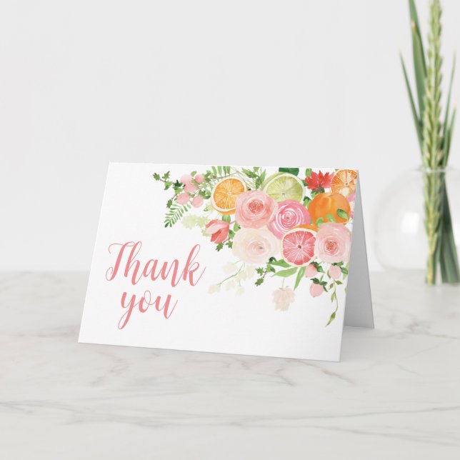 Carte De Remerciements Citrus rose Floral Orange (Devant)