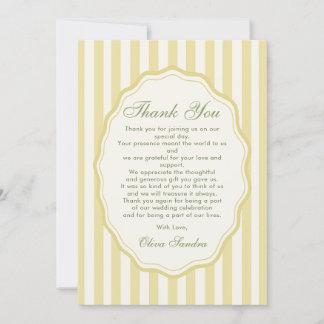 Carte De Remerciements Citrus Yellow Elegant Stripe Wedding