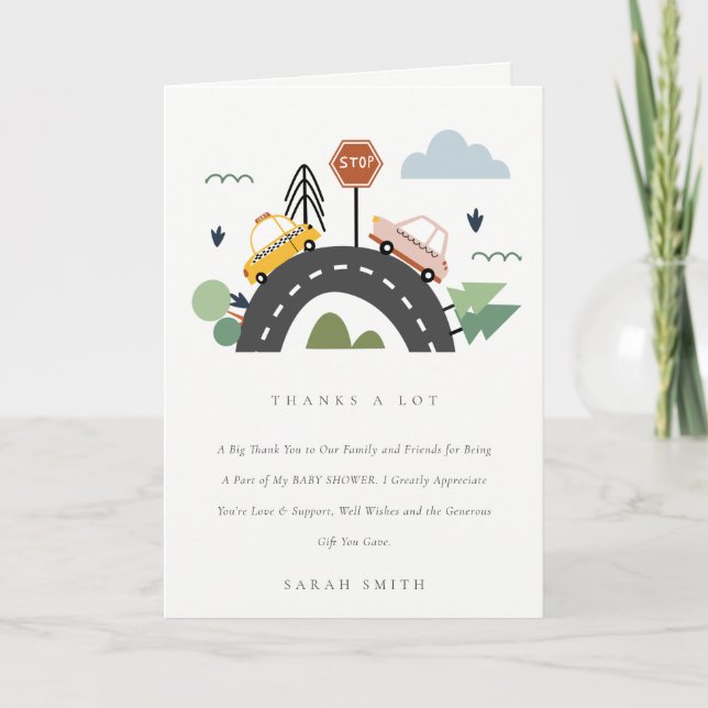 Carte De Remerciements Cityscape Véhicules Urbains Baby shower routier (Devant)
