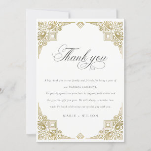 Carte De Remerciements Classé Elegant Glam Gold Art Déco Mariage