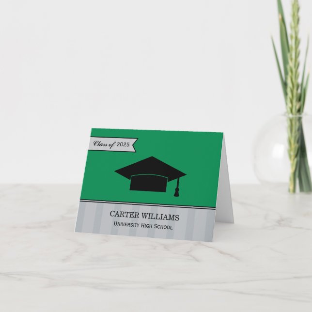 Carte De Remerciements Classe moderne de 2025 Green Custom Graduation (Devant)