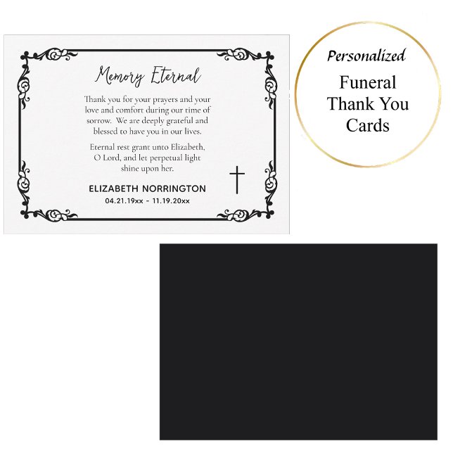 Carte De Remerciements Classic Black & White Decorative Frame Funeral  (Créateur téléchargé)