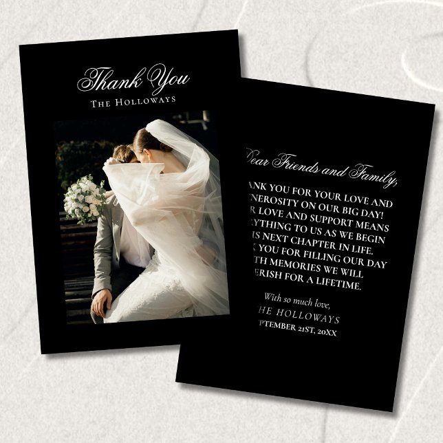 Carte De Remerciements Classic Black & White Wedding Photo Thank You Card (Classic Black & White Wedding Photo Thank You Card)