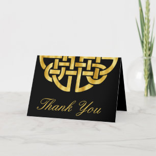 Carte De Remerciements Classic Celtic Knot Black & Gold Handfasting