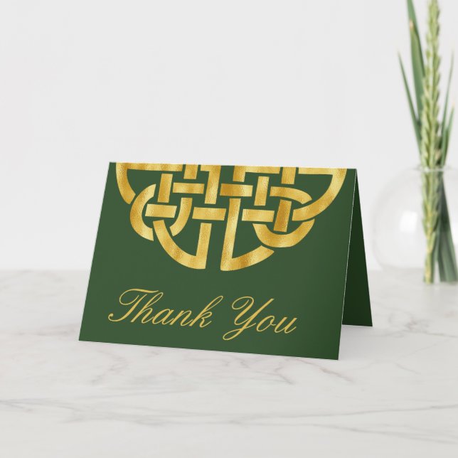 Carte De Remerciements Classic Celtic Knot Green & Gold Handfasting (Devant)