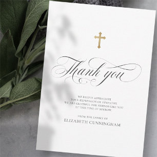 Carte De Remerciements Classic Cursive Script Calligraphy Cross Memorial