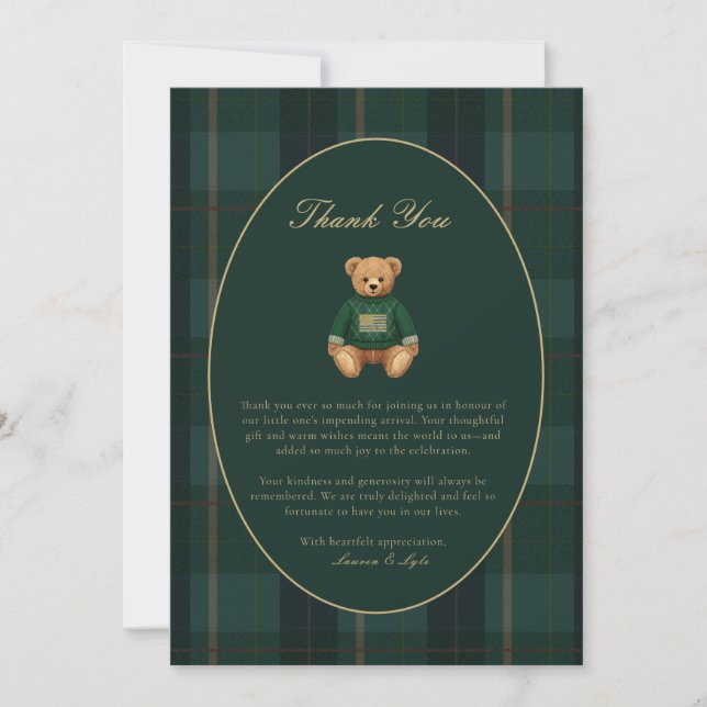 Carte De Remerciements Classic Dark Plaid Lauren Inspired Baby Shower  (Devant)