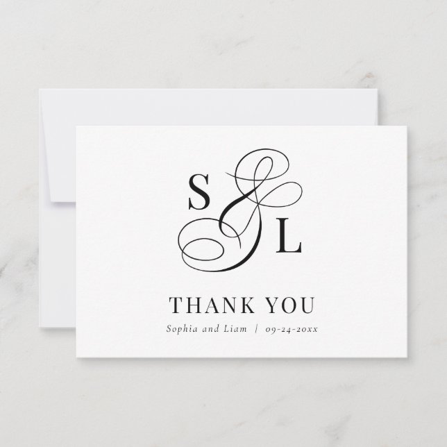 Carte De Remerciements Classic Élégant Calligraphie Monogramme Mariage (Devant)