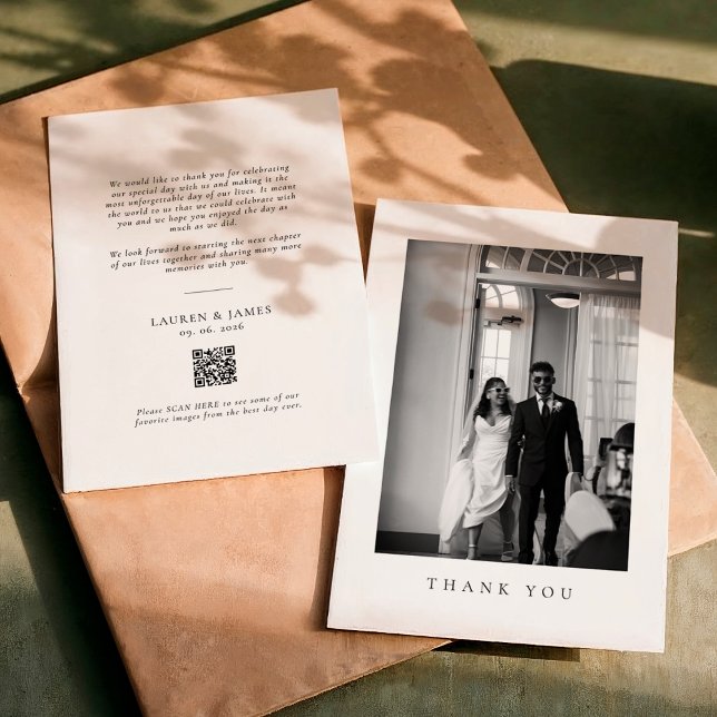 Carte De Remerciements Classic Formal Wedding Photo QR Code (Créateur téléchargé)