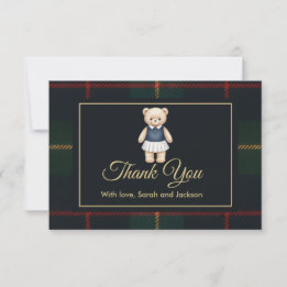 Carte De Remerciements Classic Polo Teddy Bear Preppy Plaid Baby Shower