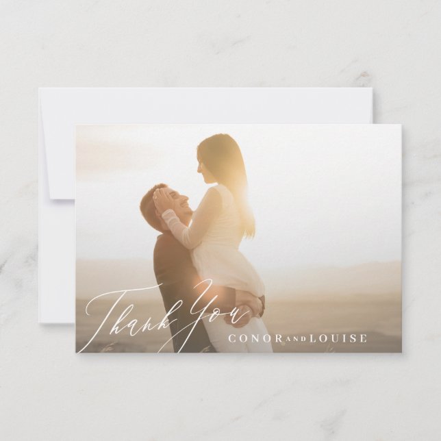 Carte De Remerciements Classic Sage Green White Calligraphie Mariage Phot (Devant)