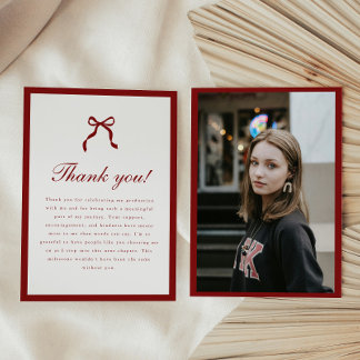Carte De Remerciements Classic Script Wine Red Coquette Graduation Photo