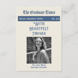 Carte De Remerciements Classic Vintage Newspaper style graduation 2026