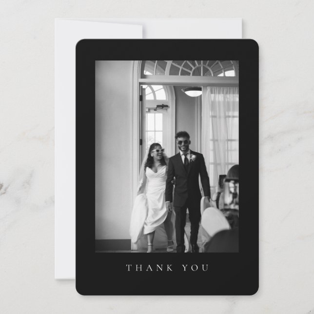 Carte De Remerciements Classic Wedding Photo Black Rounded Thank You Card (Devant)